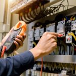 electrician,engineer,work,tester,measuring,voltage,and,current,of,power